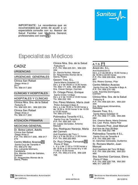 Cuadro médico de Sanitas